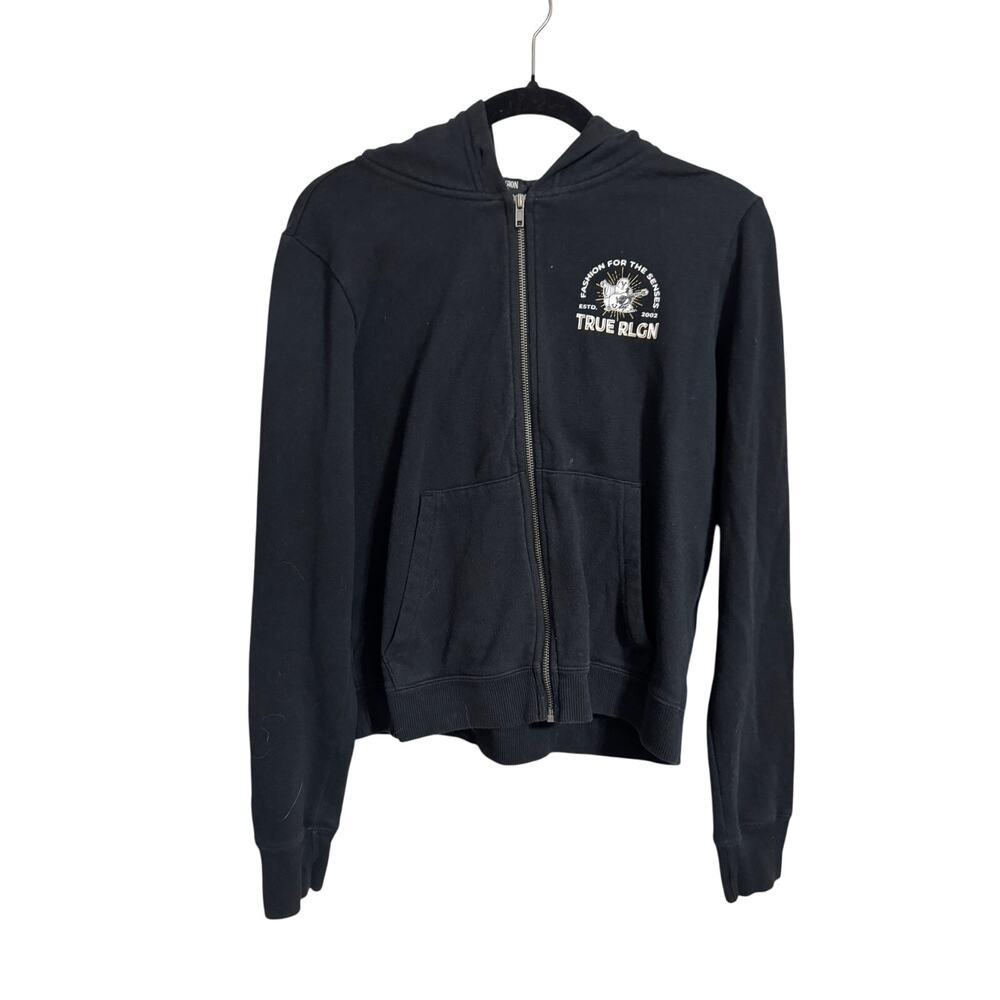 True Religion Budda Black Zip Front Hoodie Large